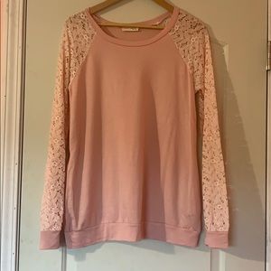 Pink long sleeve shirt with lace Sleeves NWOT